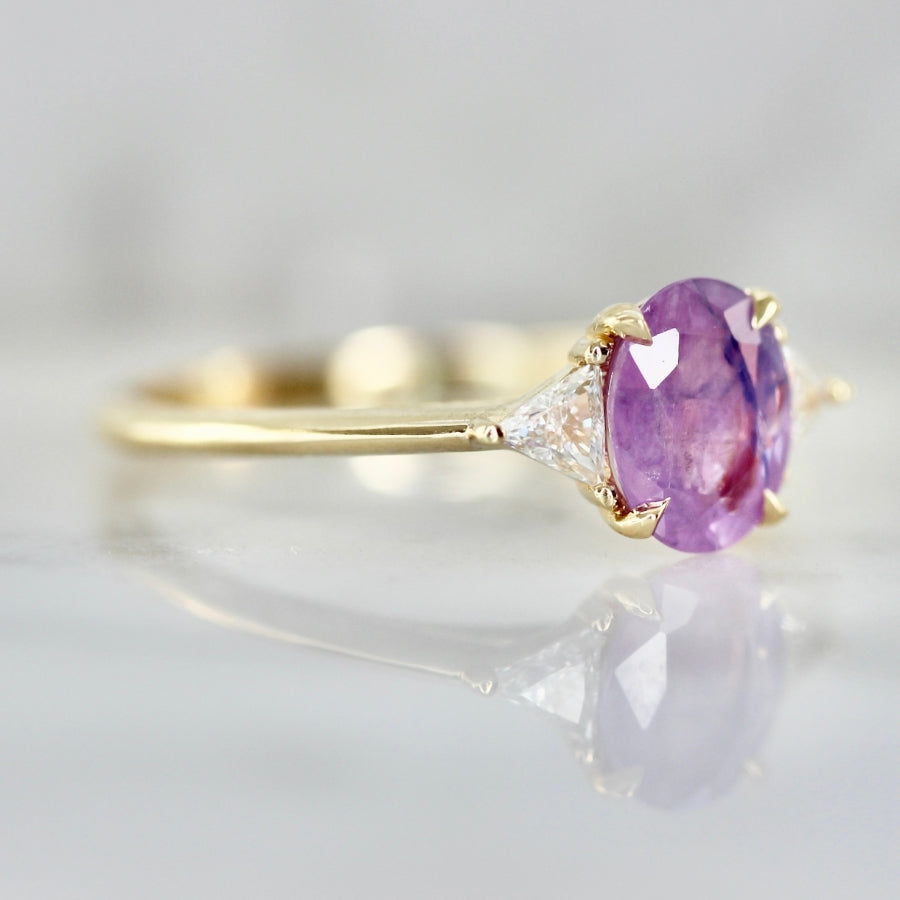 Lavender Haze Oval Cut Opalescent Sapphire Ring