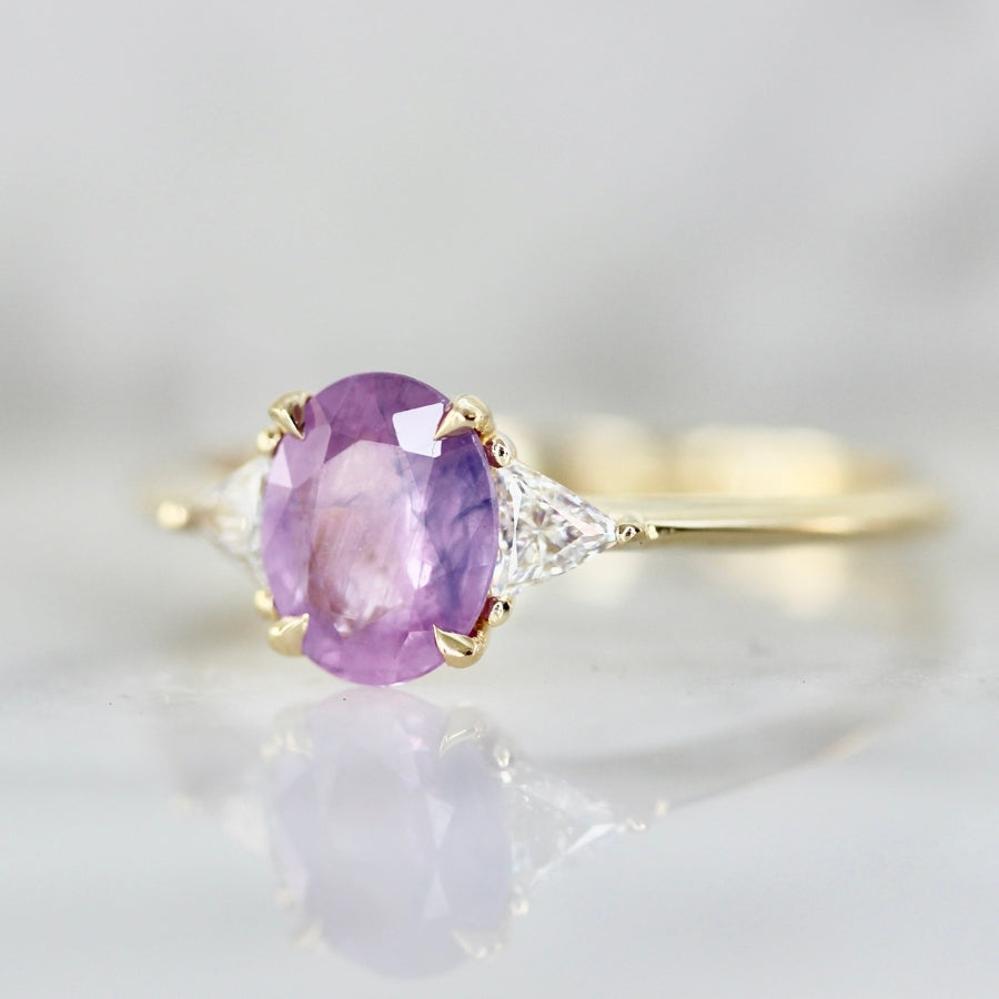 Lavender Haze Oval Cut Opalescent Sapphire Ring