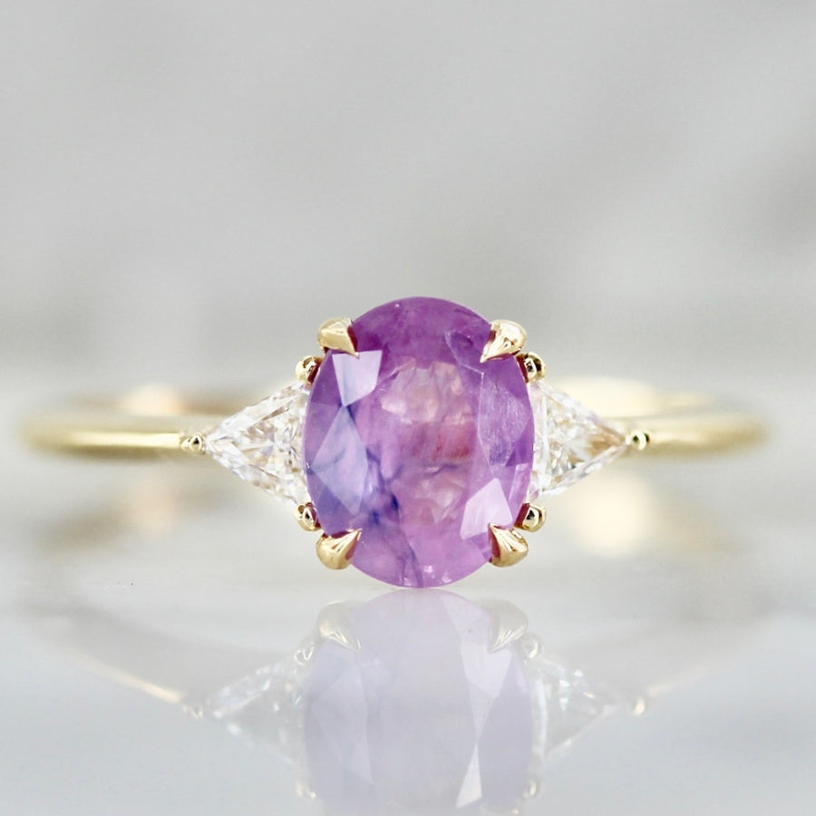 Lavender Haze Oval Cut Opalescent Sapphire Ring