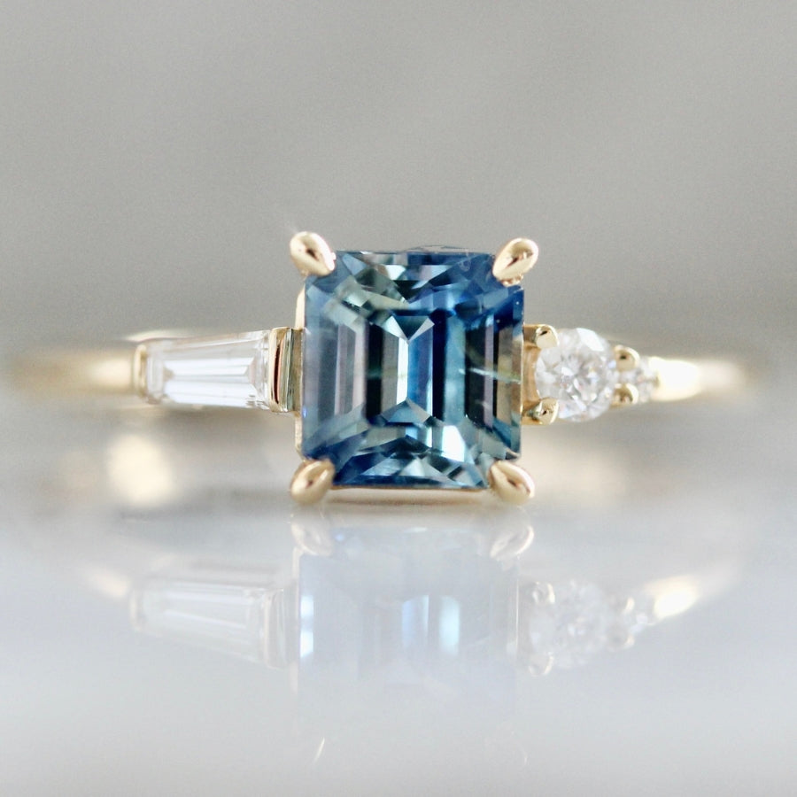 
            Lickety Split Blue Emerald Cut Sapphire Ring