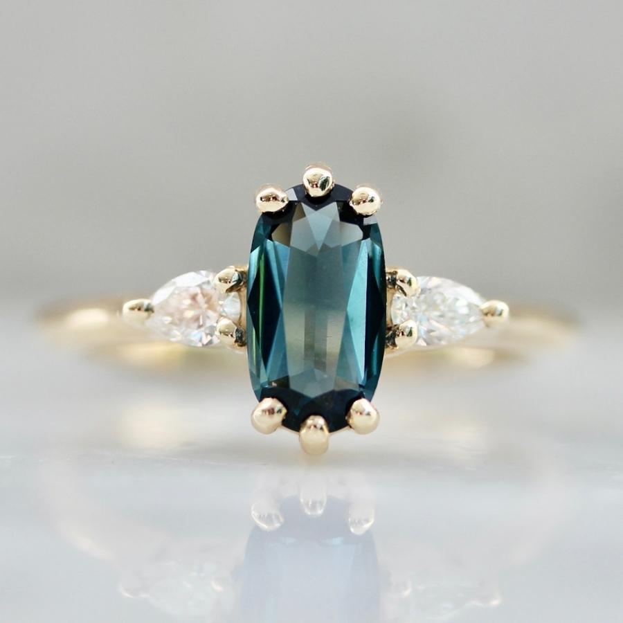 Love Shack Blue-Green Elongated Oval Cut Spinel Ring