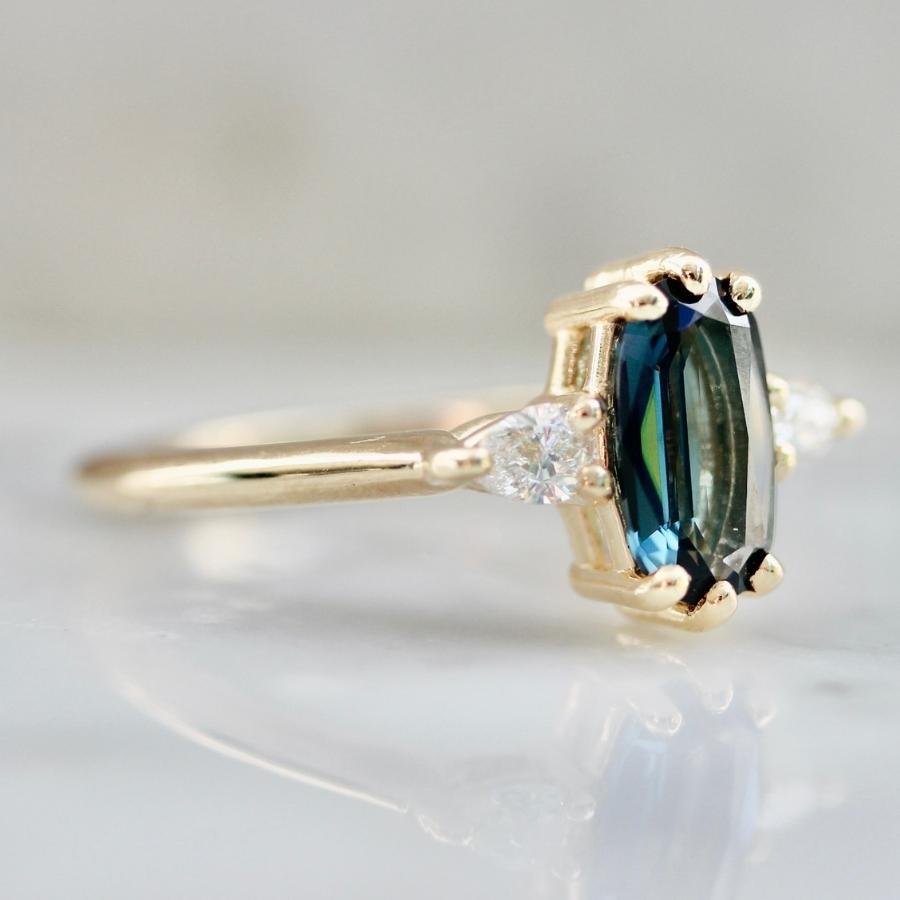 Love Shack Blue-Green Elongated Oval Cut Spinel Ring