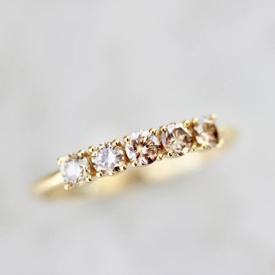 Champagne Diamond Solid 14K RG Stackable Ring