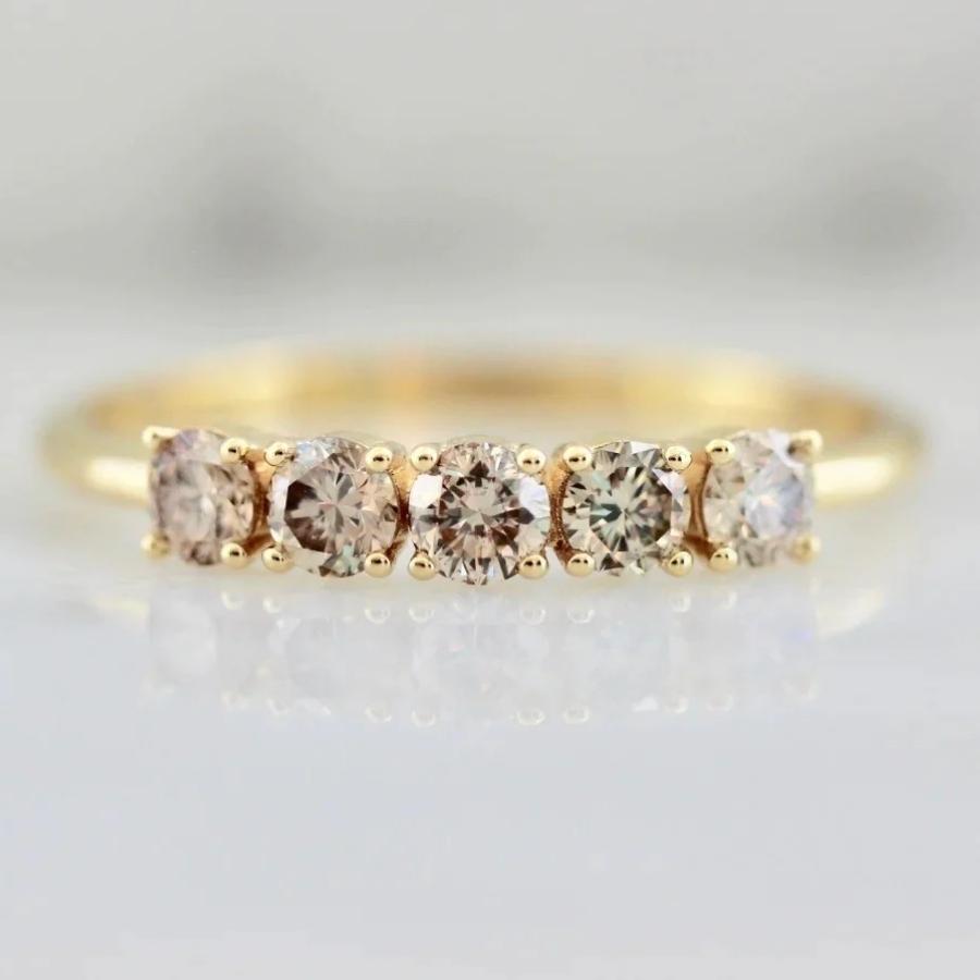 Love Story Champagne Five Stone Round Cut Diamond Band