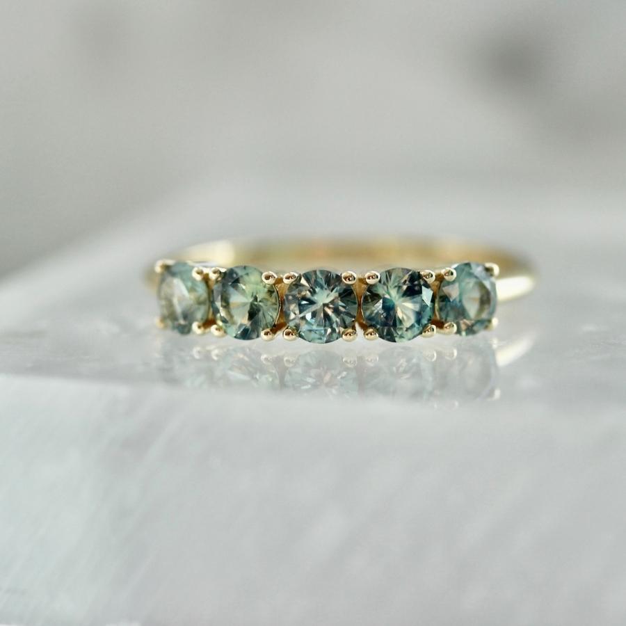 Love Token Light Teal Round Brilliant Cut Sapphire Band