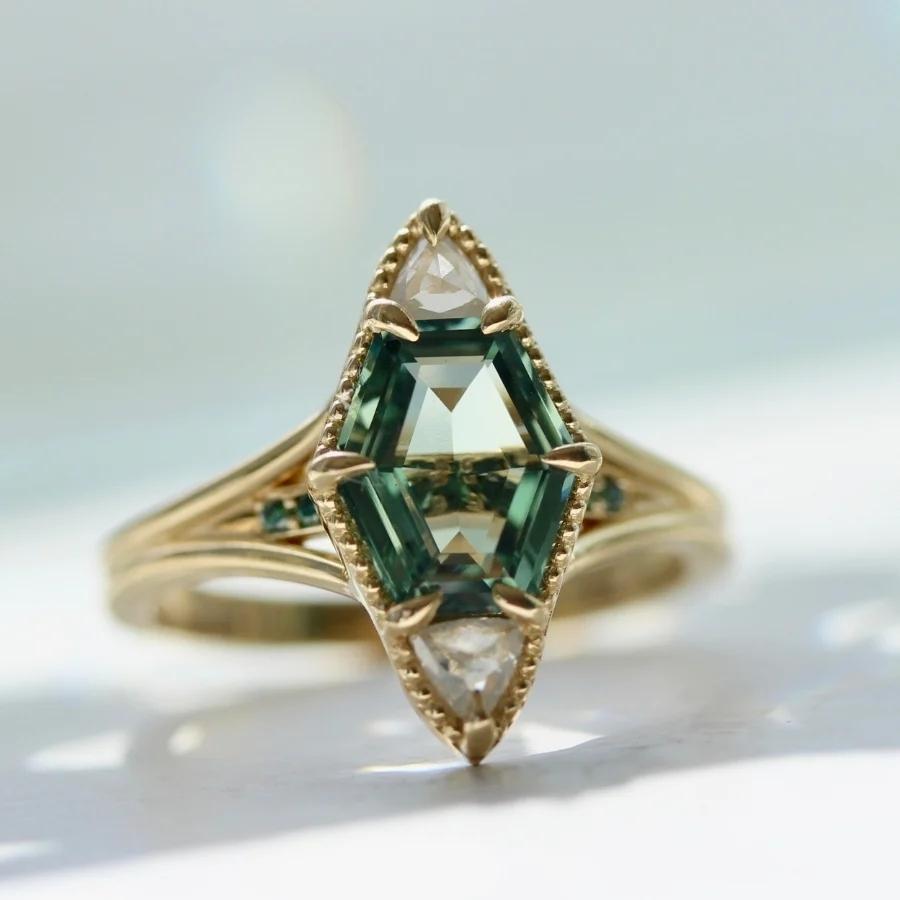 Maestro Green Hexagon Cut Sapphire Ring