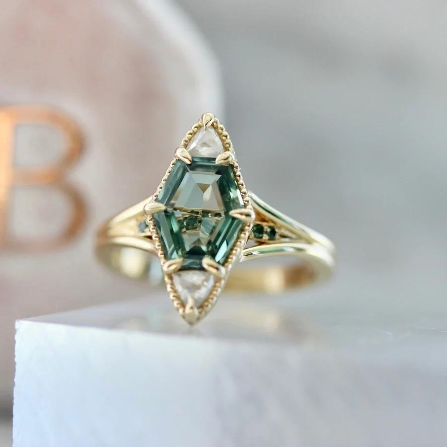 Maestro Green Hexagon Cut Sapphire Ring