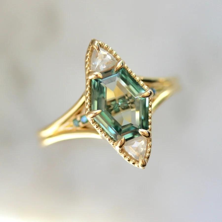 Maestro Green Hexagon Cut Sapphire Ring