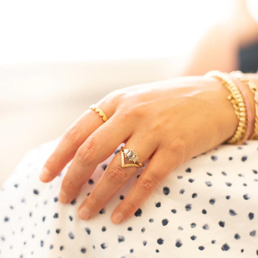 Midnight Muse Salt and Pepper Emerald Rose Cut Diamond Ring