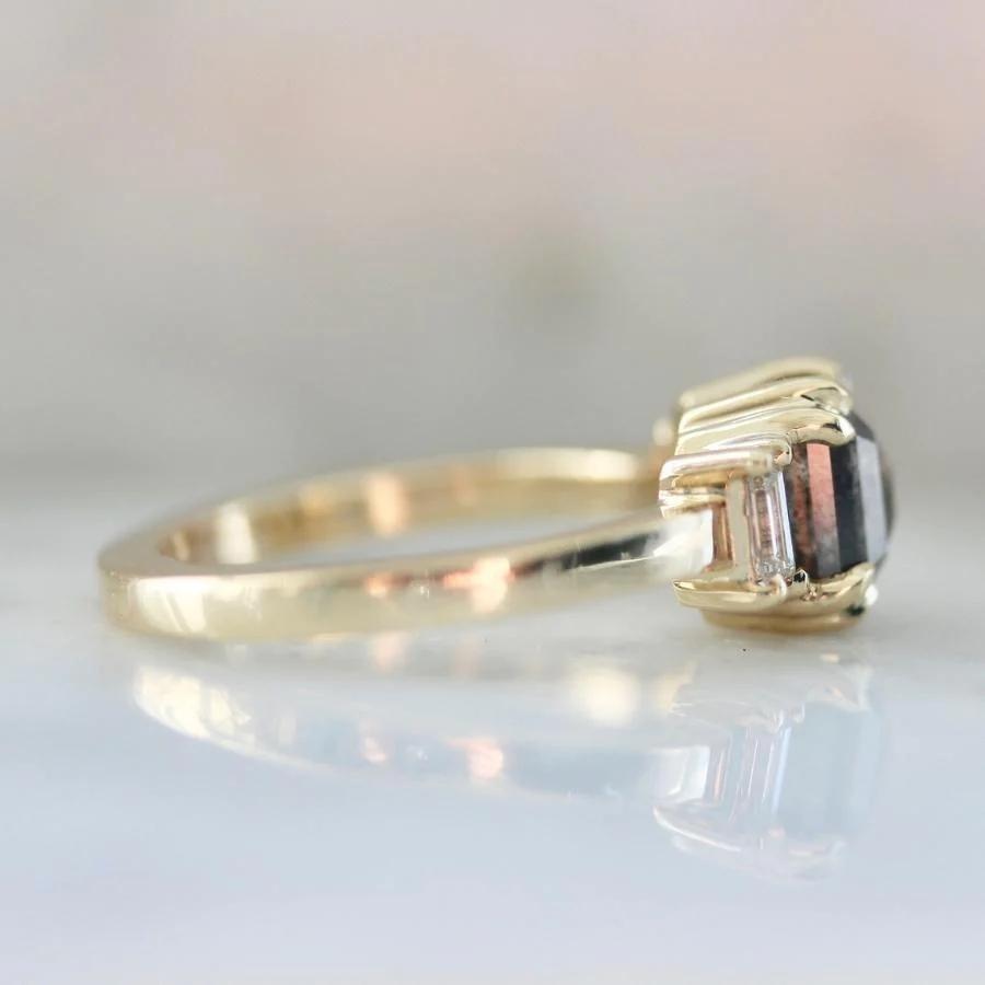 Midnight Muse Salt and Pepper Emerald Rose Cut Diamond Ring