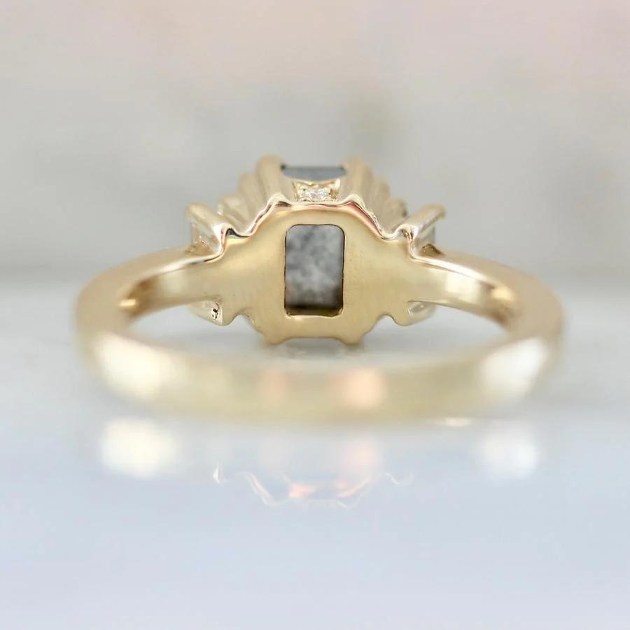 Midnight Muse Salt and Pepper Emerald Rose Cut Diamond Ring