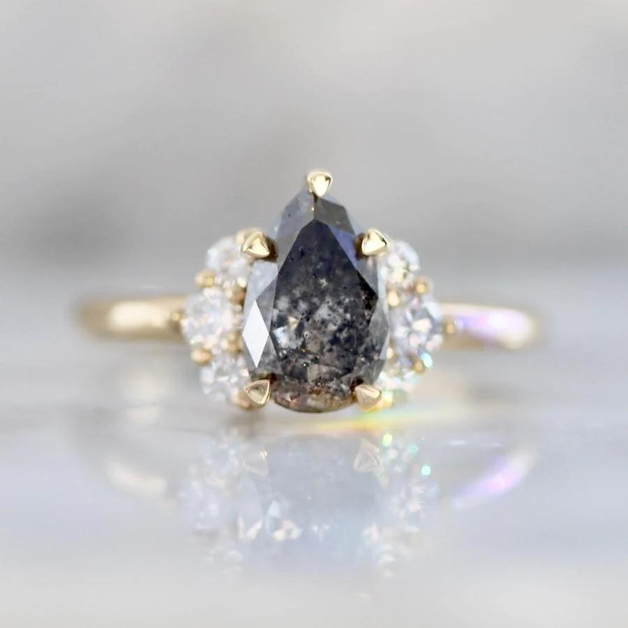 Miss Fortune Salt & Pepper Pear Cut Diamond Ring