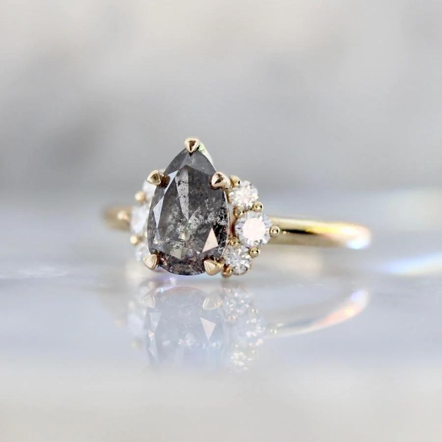 Miss Fortune Salt & Pepper Pear Cut Diamond Ring