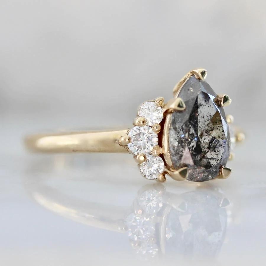 Miss Fortune Salt & Pepper Pear Cut Diamond Ring