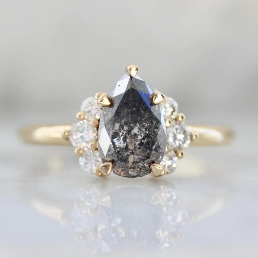 Miss Fortune Salt & Pepper Pear Cut Diamond Ring