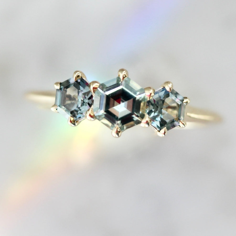 
            Modern Love Light Blue-Grey Hexagon Cut Sapphire Ring