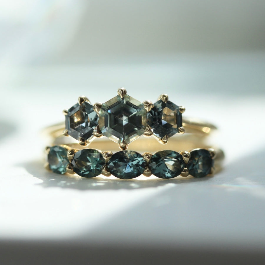 
            Modern Love Light Blue-Grey Hexagon Cut Sapphire Ring