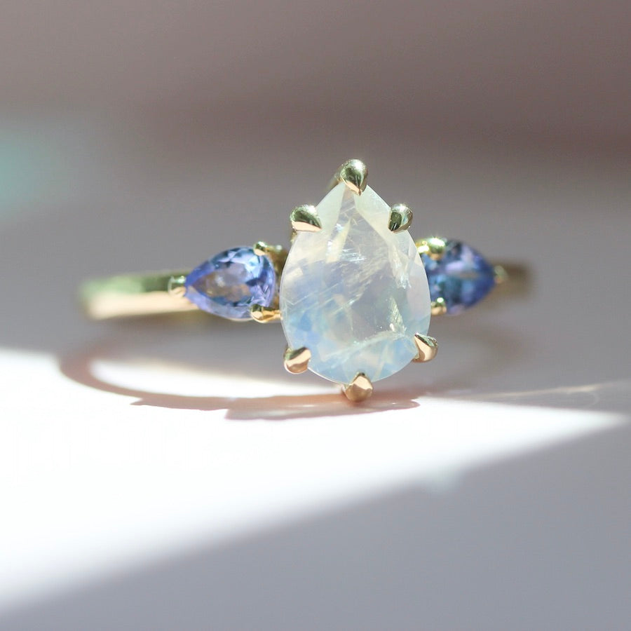 Snowdrop Pear Cut Moonstone Ring
