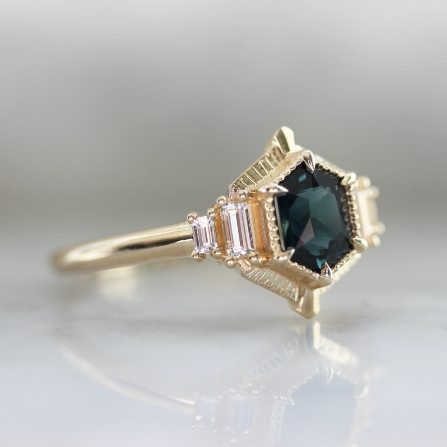 New York Minute Blue-Green Hexagon Cut Sapphire Ring