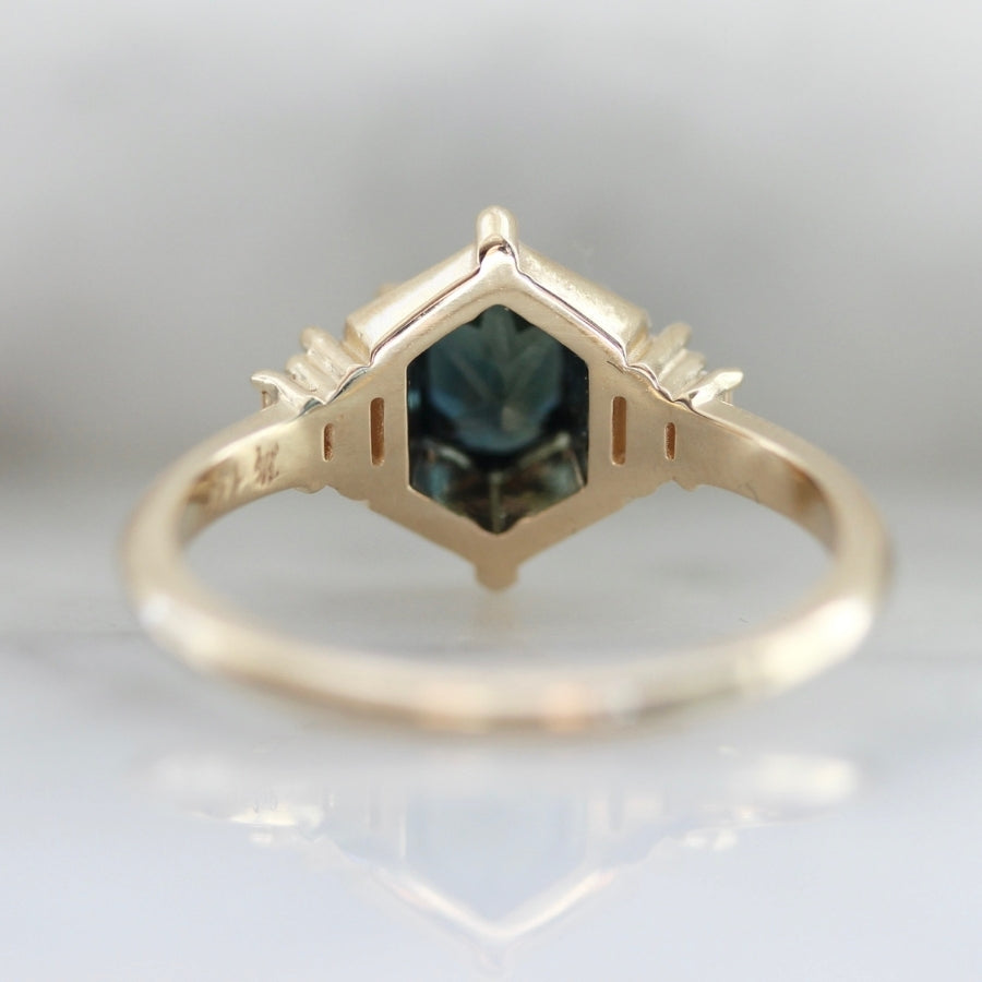 New York Minute Blue-Green Hexagon Cut Sapphire Ring
