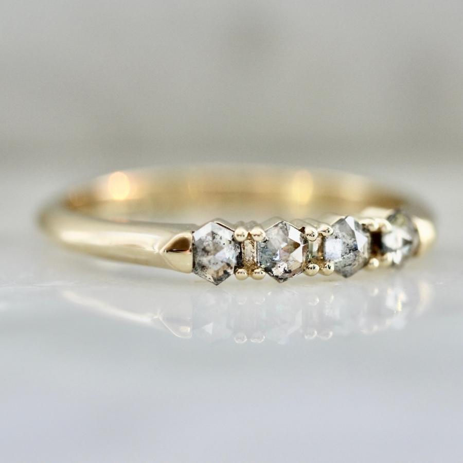Obscura Salt and Pepper Hexagon Rose Cut Diamond Band