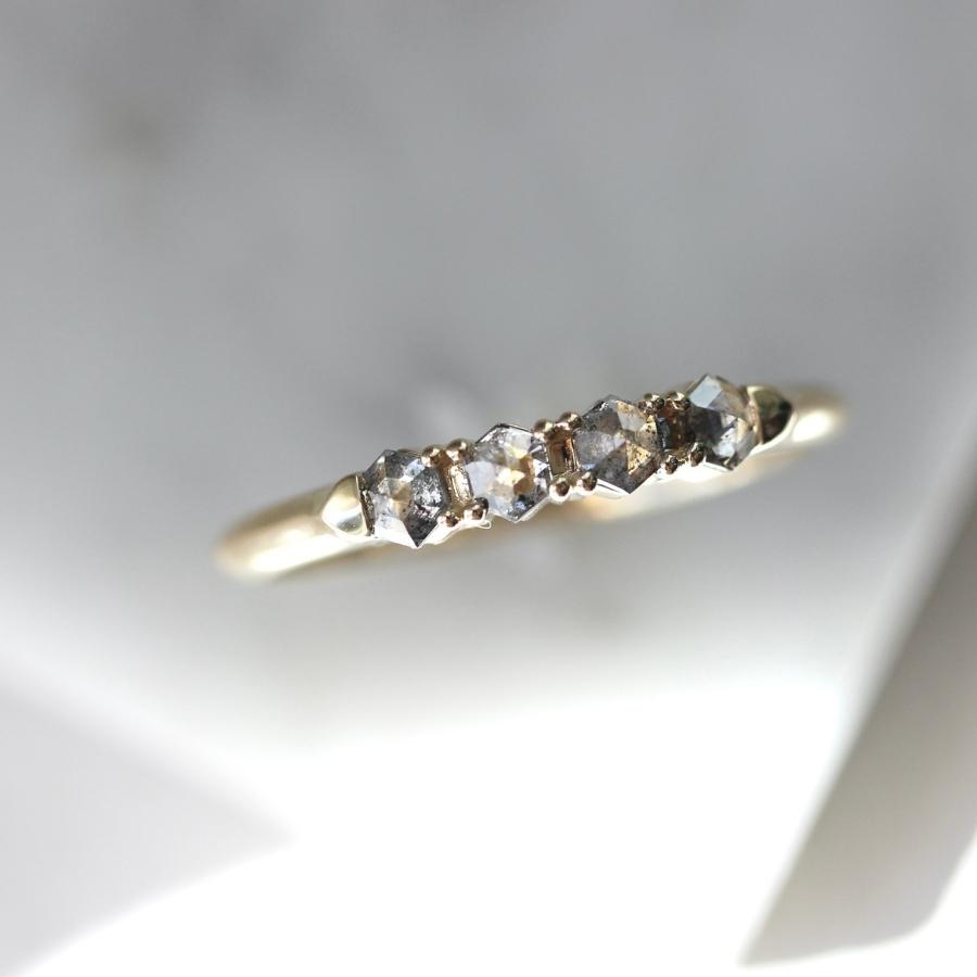 Obscura Salt and Pepper Hexagon Rose Cut Diamond Band