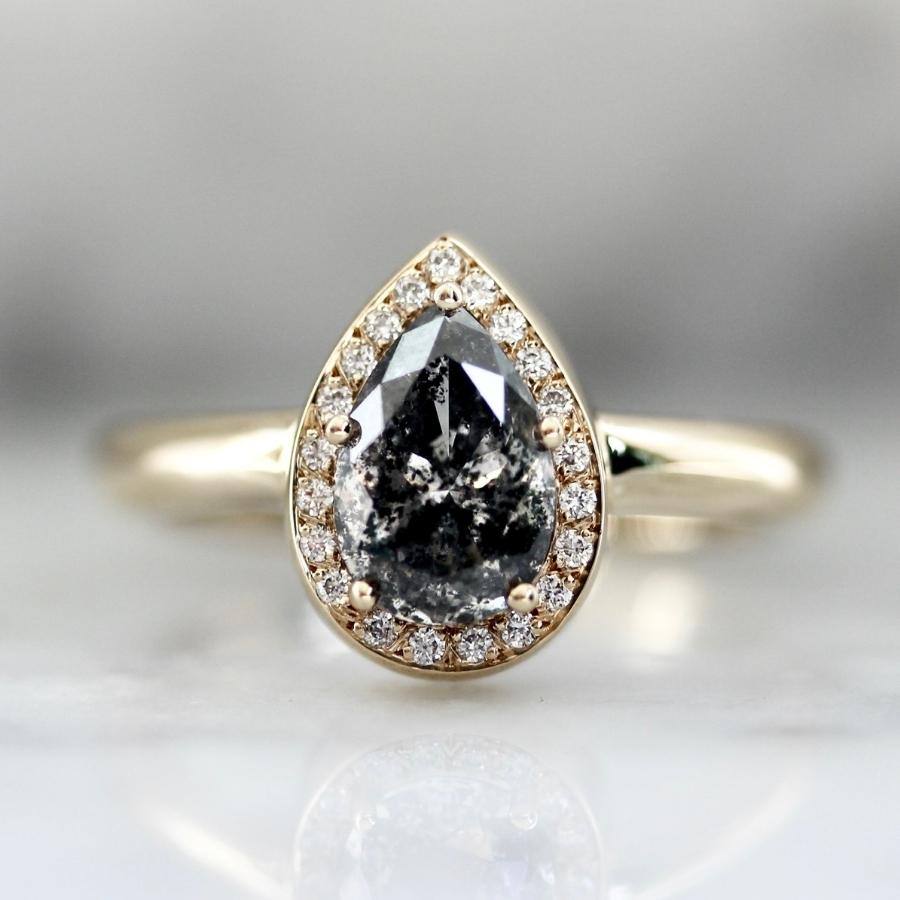 Off Limits Salt and Pepper Pear Cut Diamond Ring