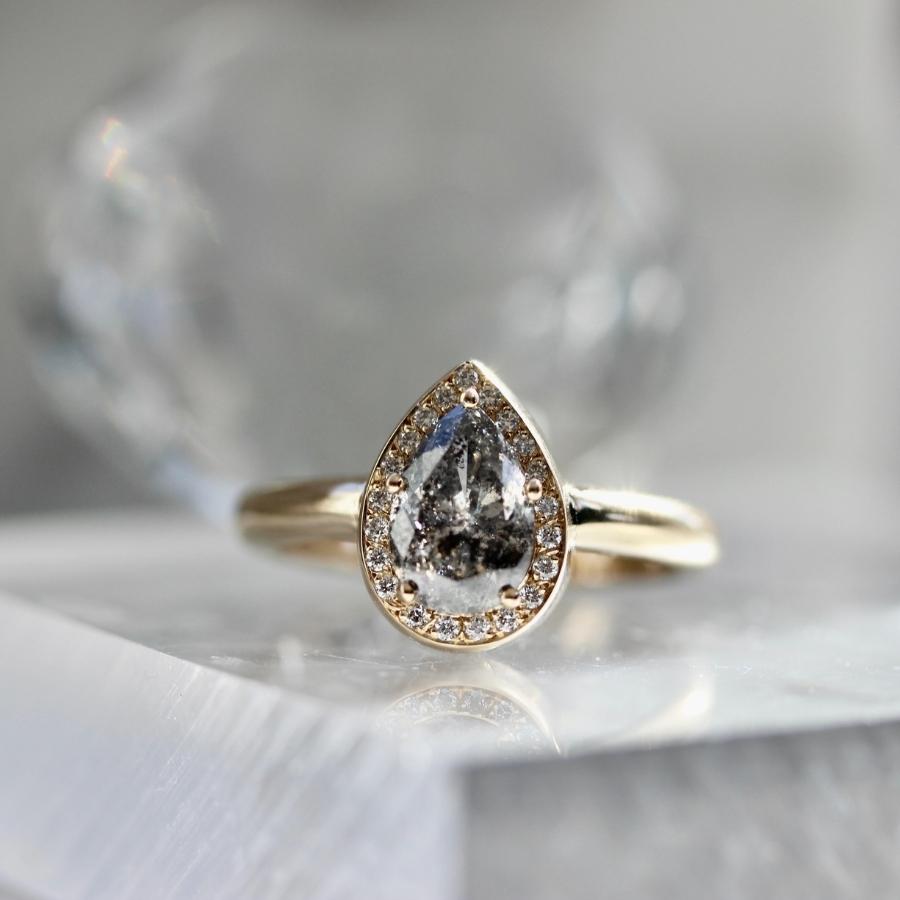 Off Limits Salt and Pepper Pear Cut Diamond Ring