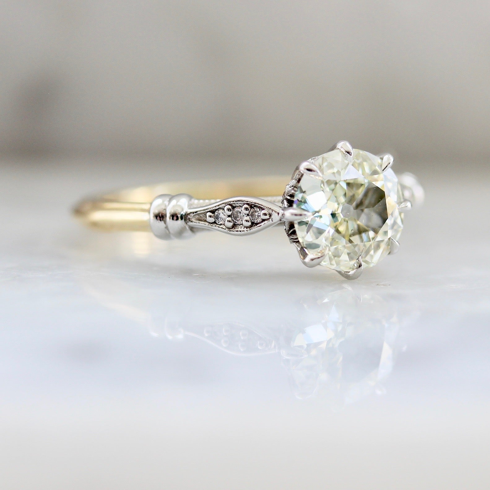 Art Deco European Cut Diamond Engagement Ring - Ruby Lane
