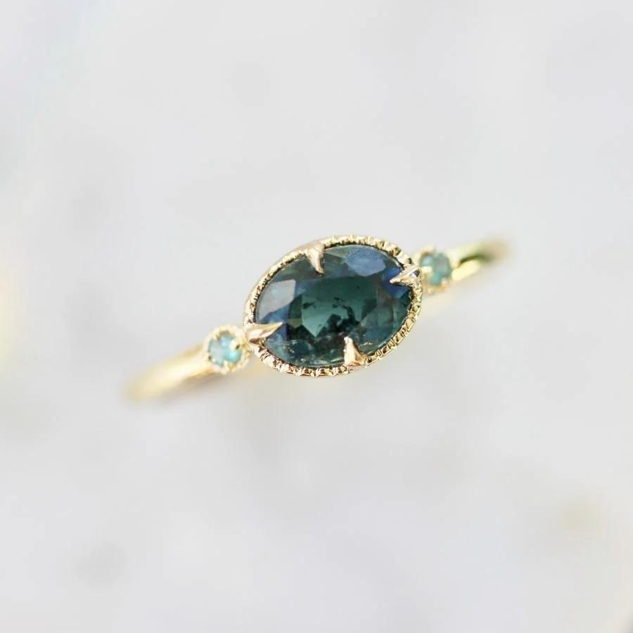Olympia Green-Blue Oval Cut Tourmaline Ring