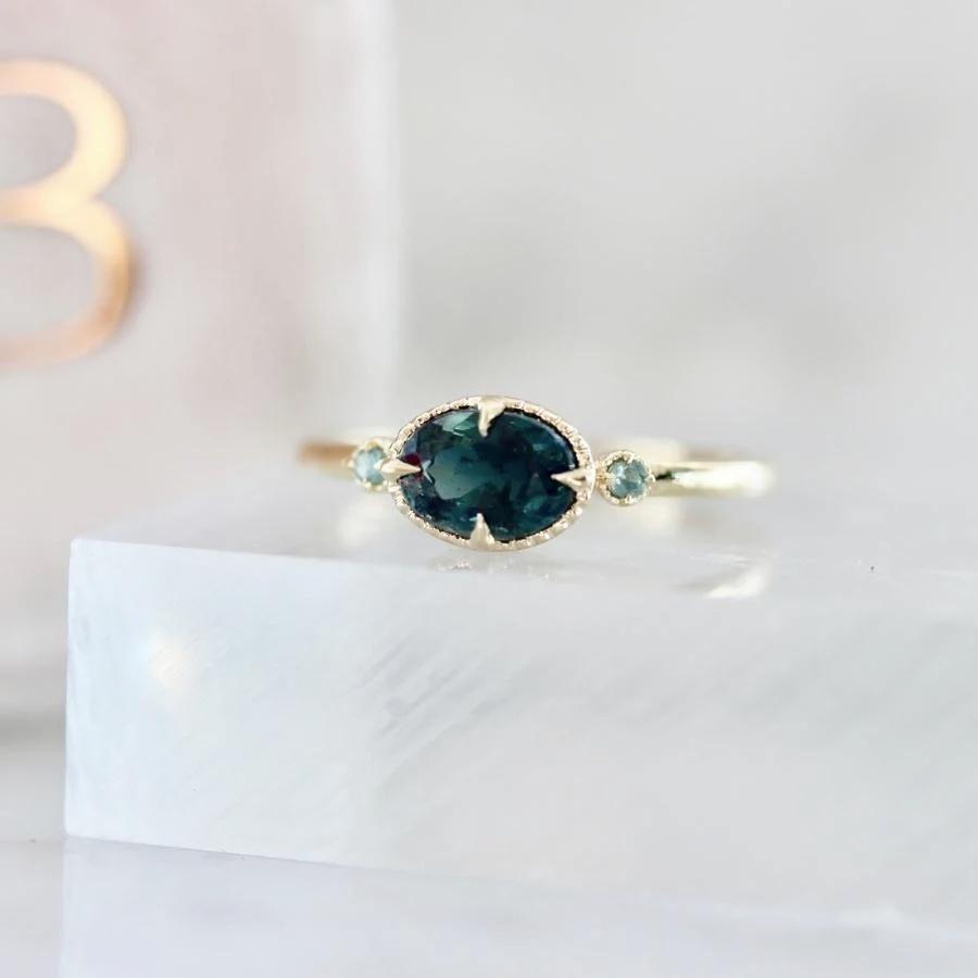 Olympia Green-Blue Oval Cut Tourmaline Ring