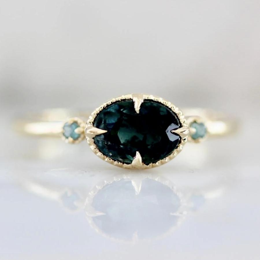 Olympia Green-Blue Oval Cut Tourmaline Ring