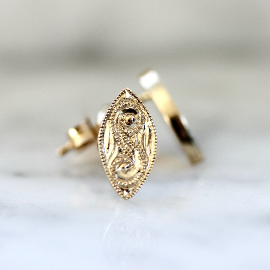 On Holiday Engraved Gold Studs