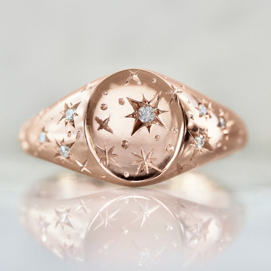 Orion Engraved Diamond Signet Ring