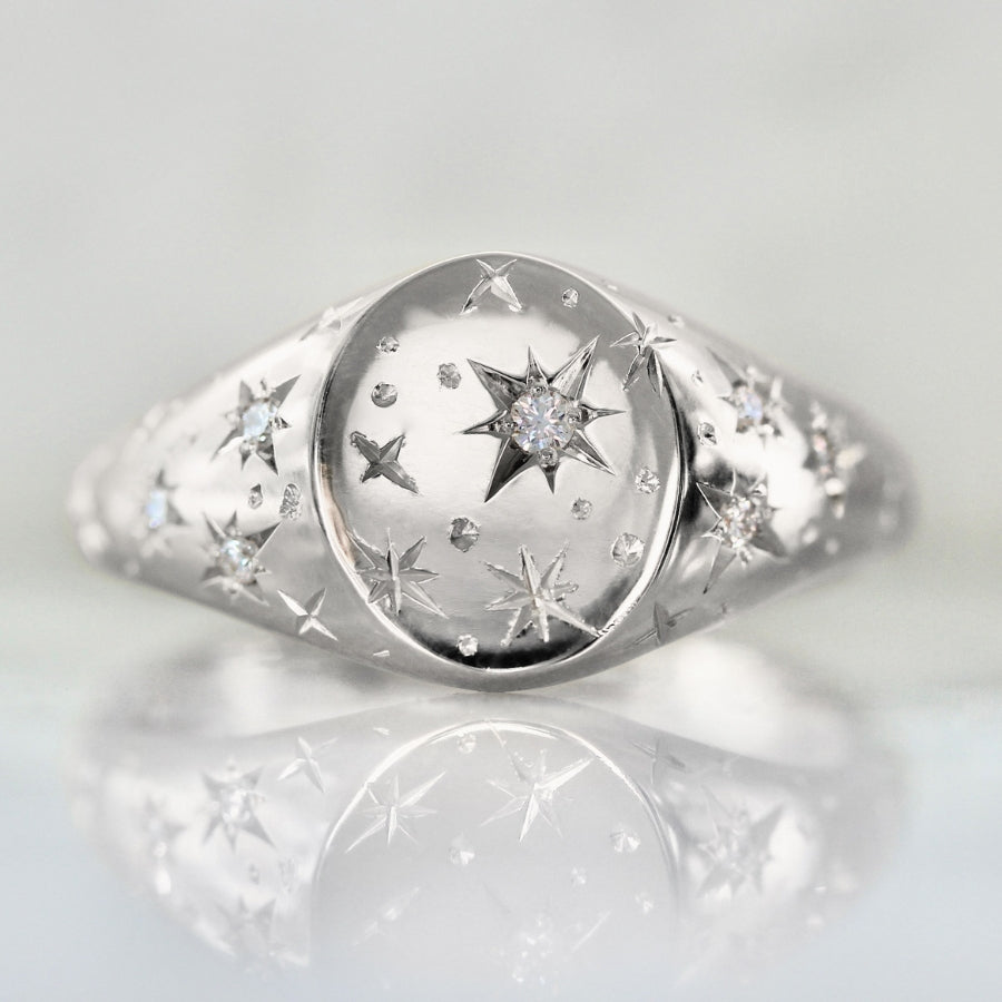 Orion Engraved Diamond Signet Ring