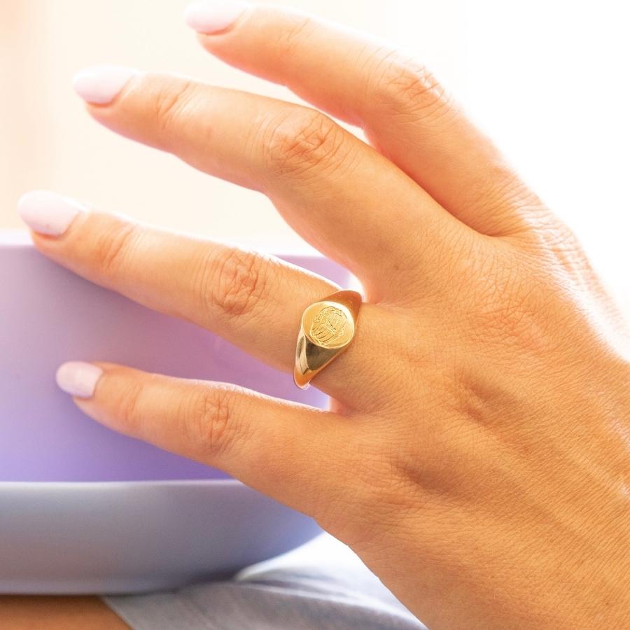 Pancake Engraved Gold Signet Ring
