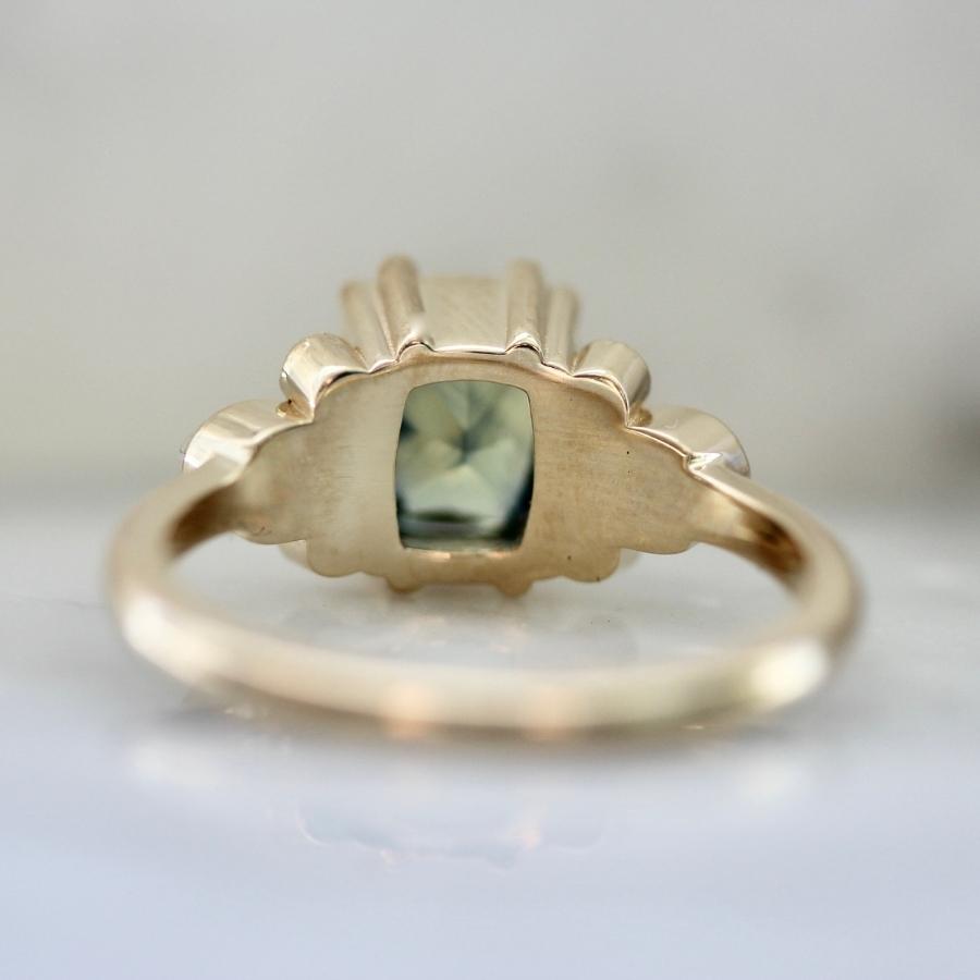 Parlor Trick Blue-Green Cushion Cut Sapphire Ring