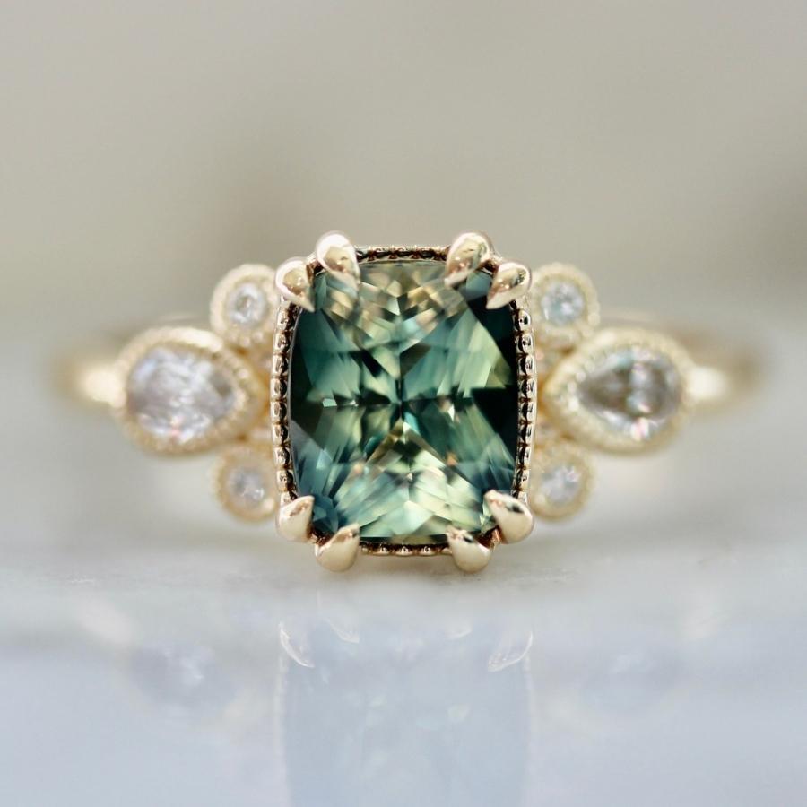 Parlor Trick Blue-Green Cushion Cut Sapphire Ring - Gem Breakfast