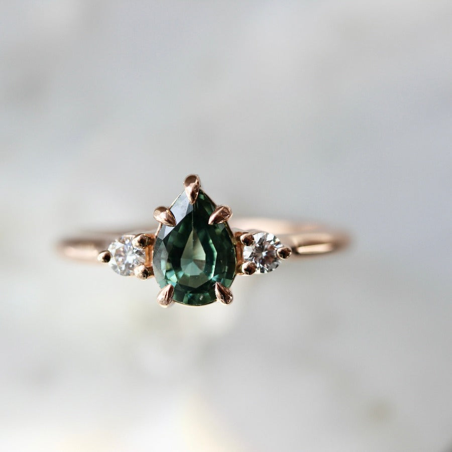 pear cut green sapphire ring in rose gold