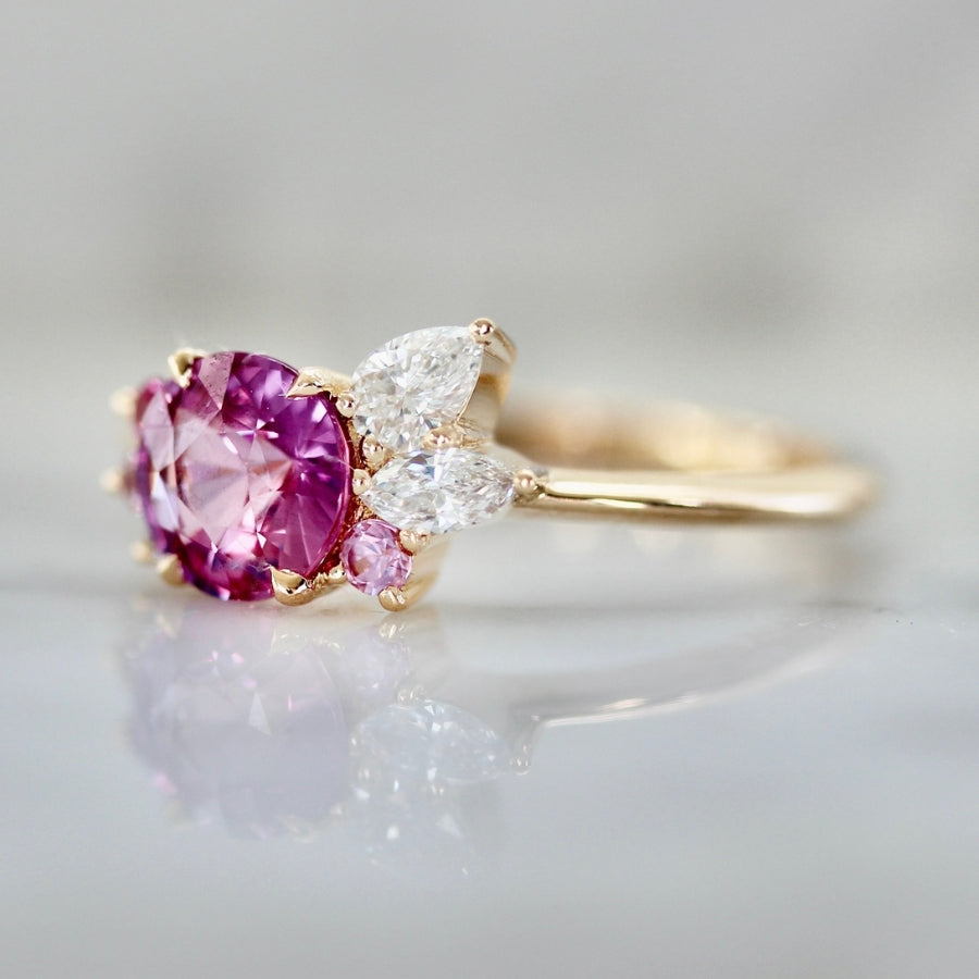 
            Pink Moon Round Brilliant Cut Sapphire Cluster Ring