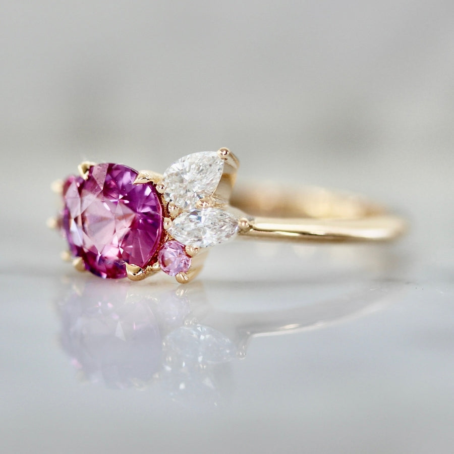 Pink Moon Round Brilliant Cut Sapphire Cluster Ring