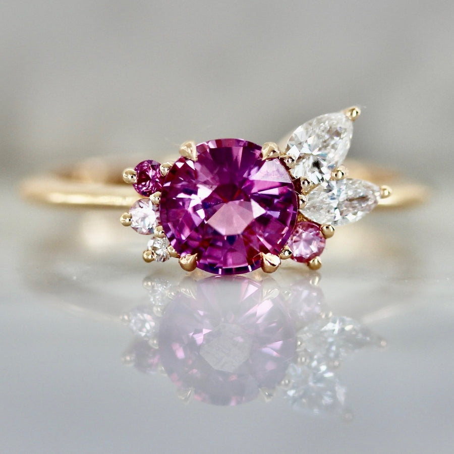 Pink Moon Round Brilliant Cut Sapphire Cluster Ring