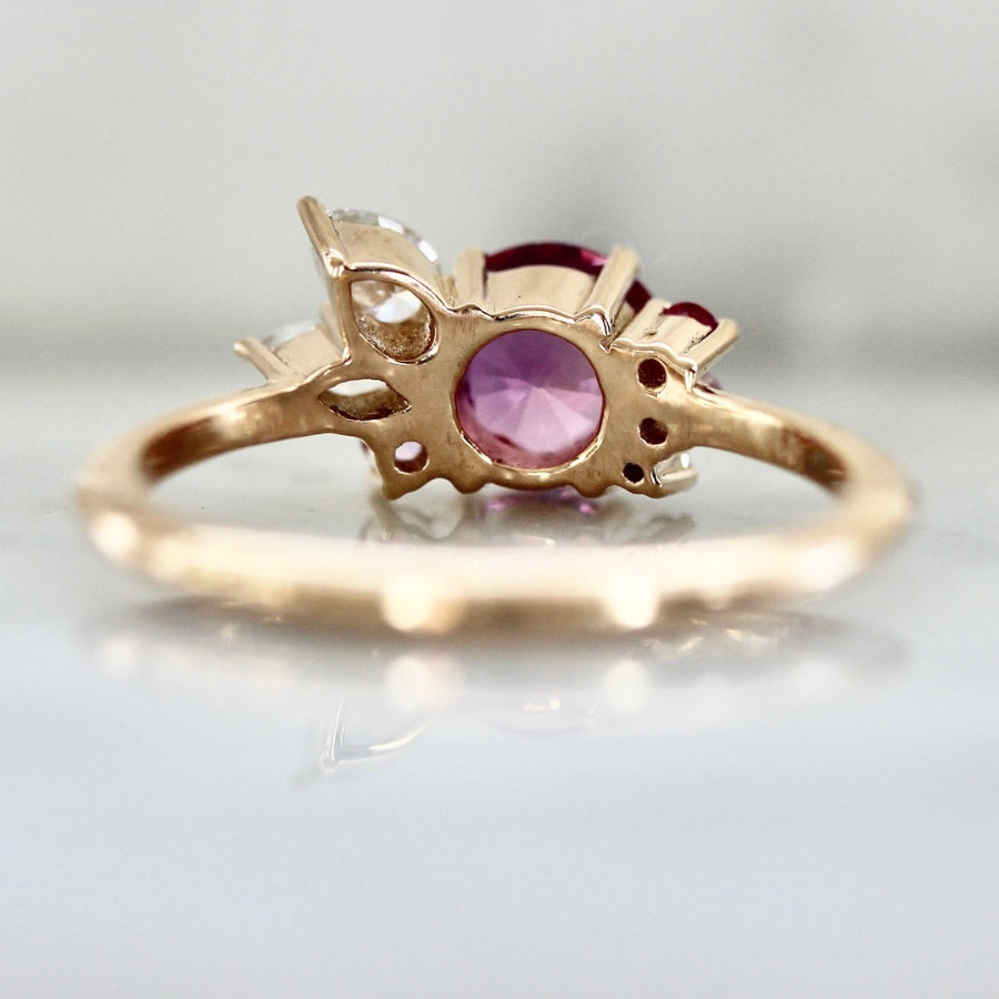 Pink Moon Round Brilliant Cut Sapphire Cluster Ring