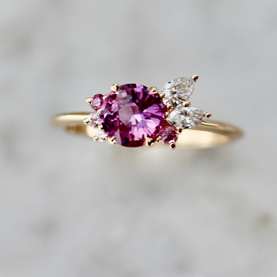 
            Pink Moon Round Brilliant Cut Sapphire Cluster Ring
