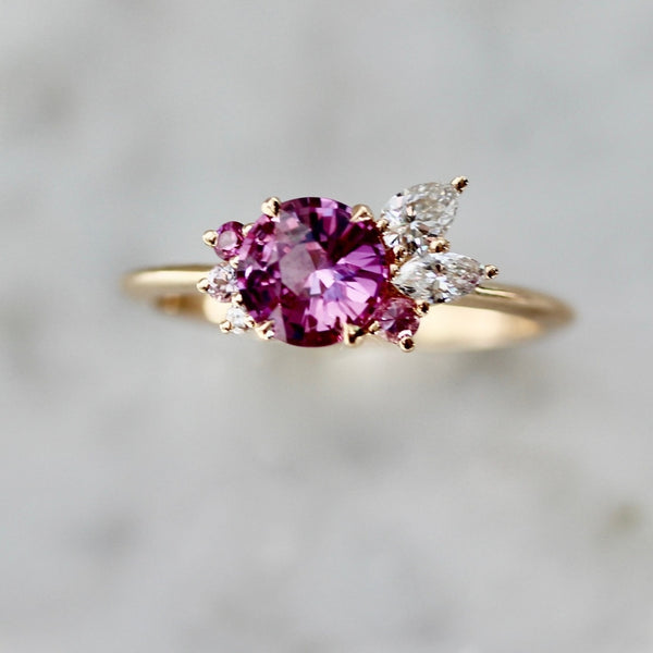 Pink Moon Round Brilliant Cut Sapphire Cluster Ring