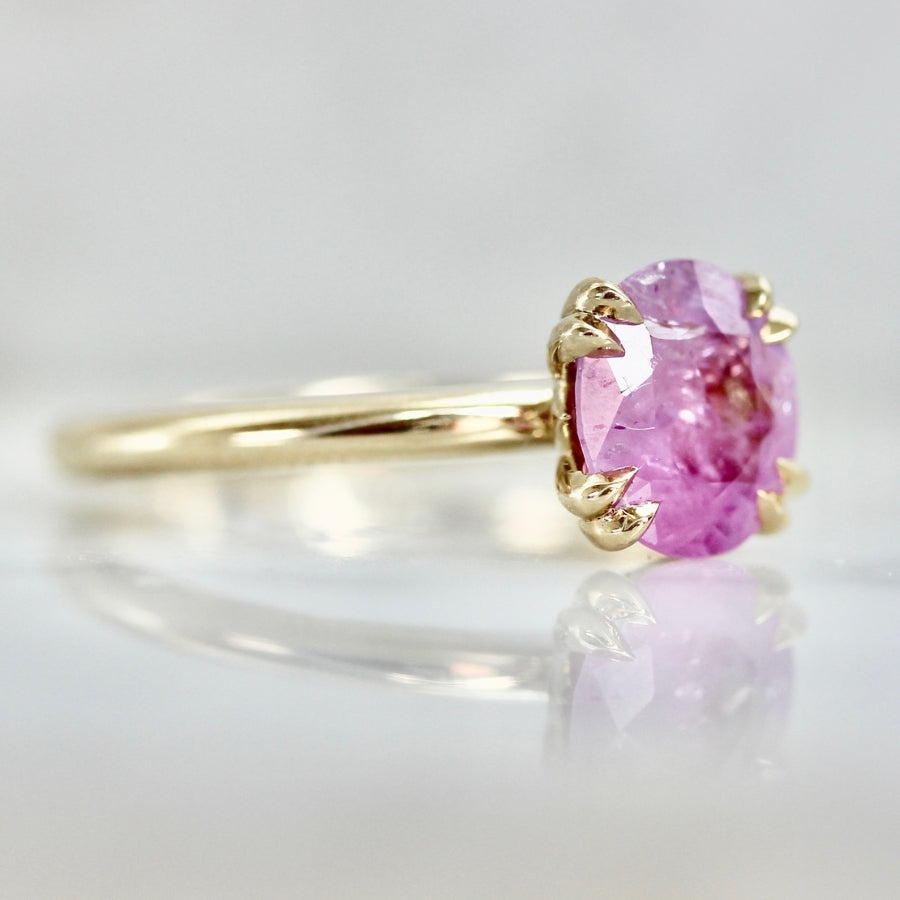Pink Smoke Oval Cut Opalescent Sapphire Ring