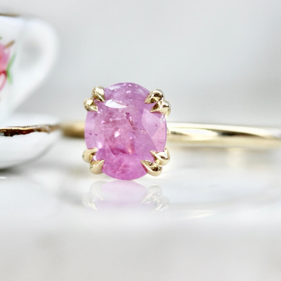 Pink Smoke Oval Cut Opalescent Sapphire Ring