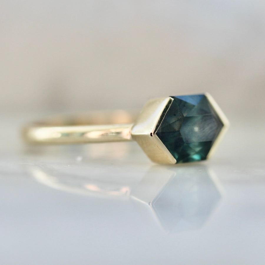 Pirate Booty Teal Hexagon Cut Sapphire Ring