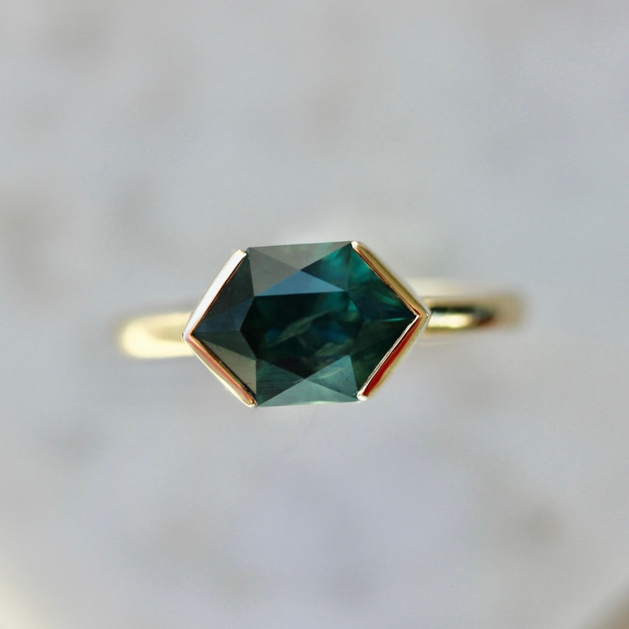 
            Pirate Booty Teal Hexagon Cut Sapphire Ring