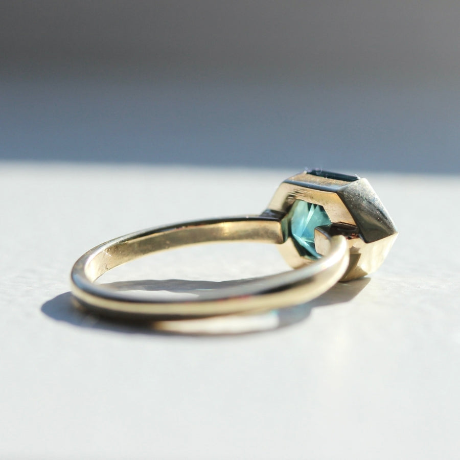 Pirate Booty Teal Hexagon Cut Sapphire Ring